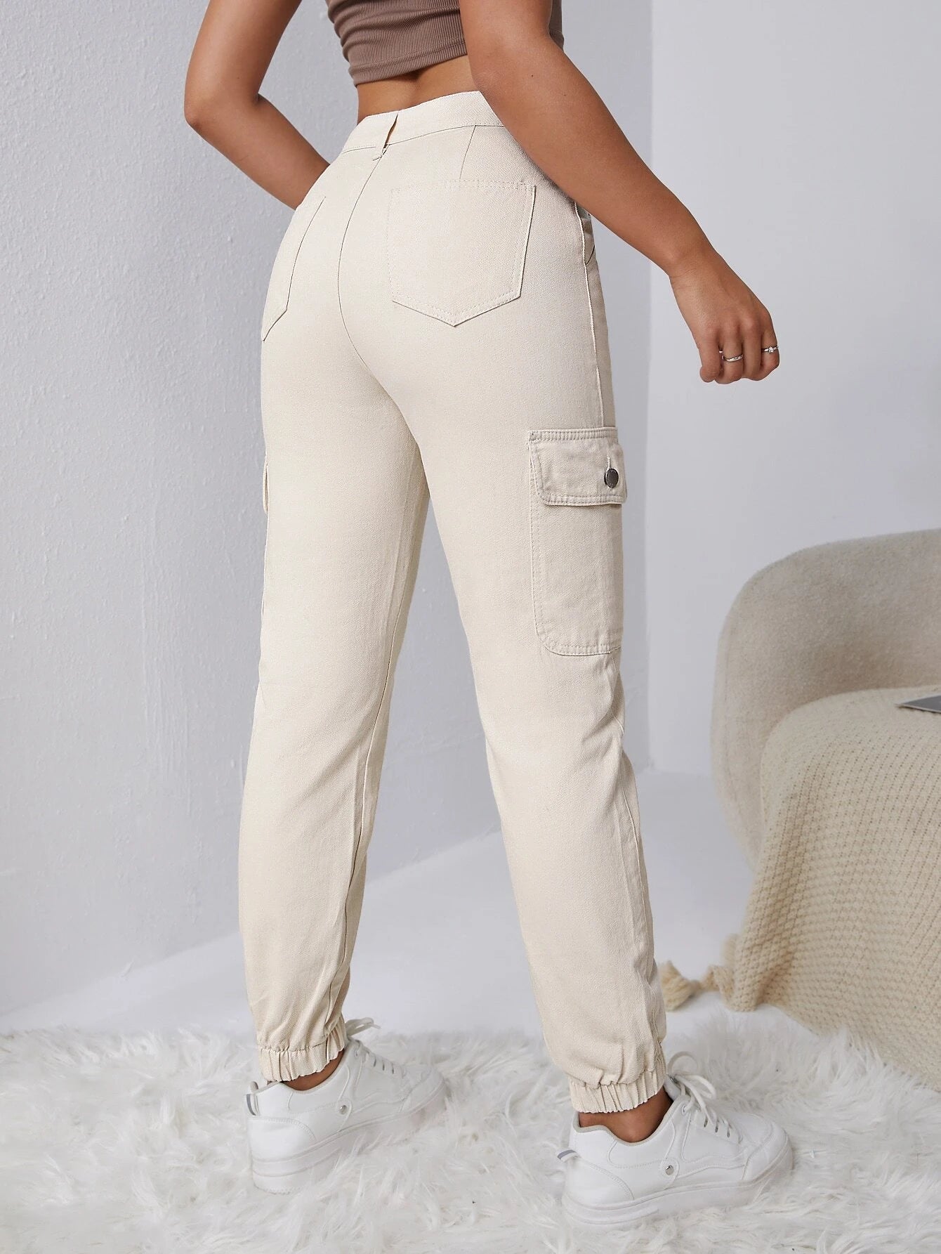 Trendy Flap Pocket Side Cargo Jeans – side profile view