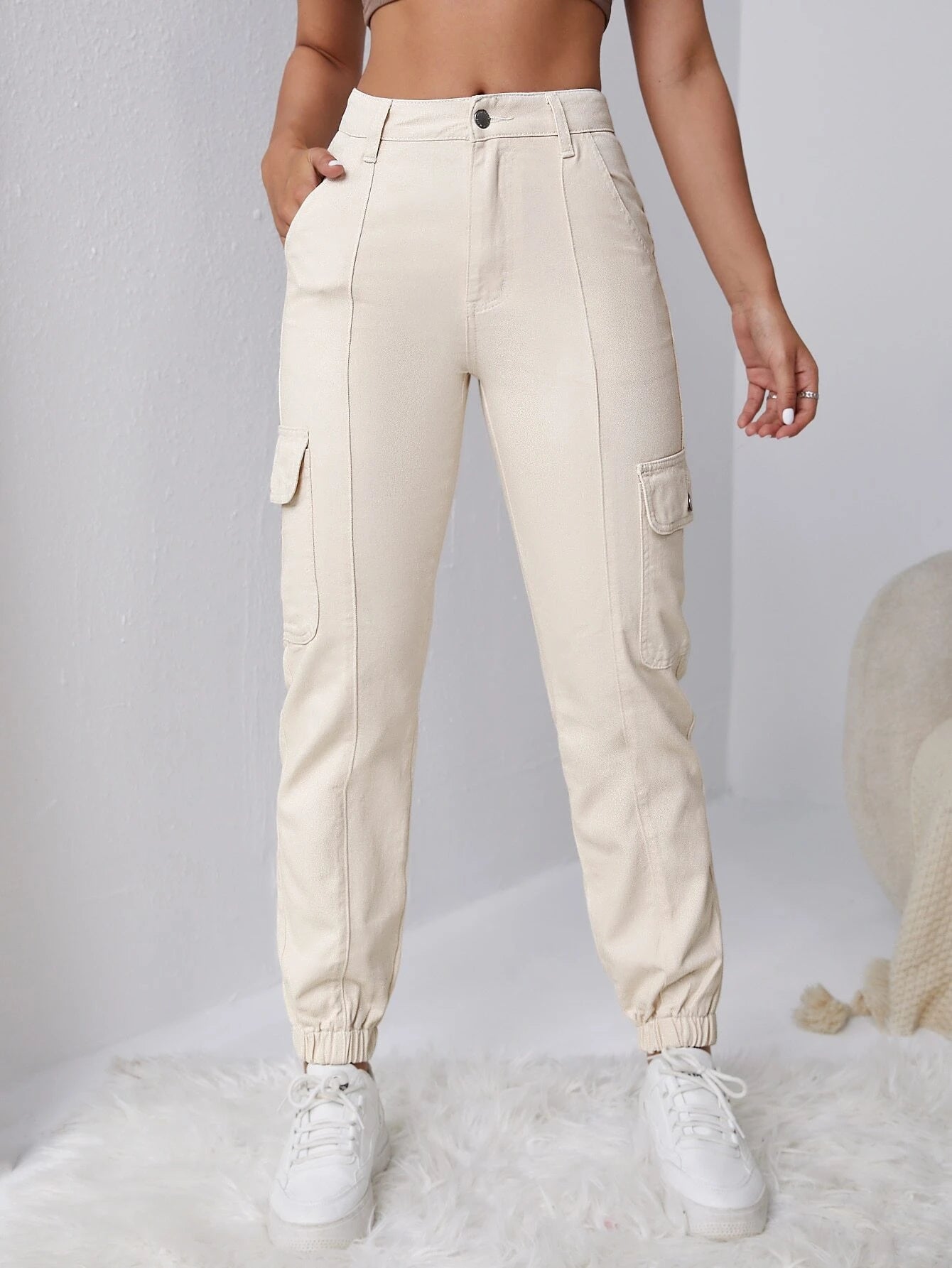 Trendy Flap Pocket Side Cargo Jeans – back view detail