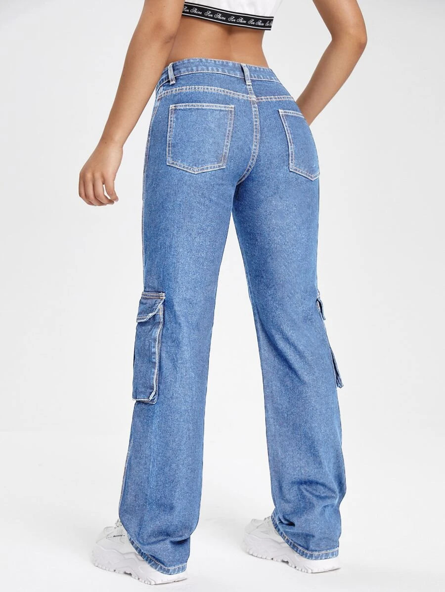 Denim Side Pocket Flap Cargo JeansDenim Side Pocket Flap Cargo Jeans - Image 8