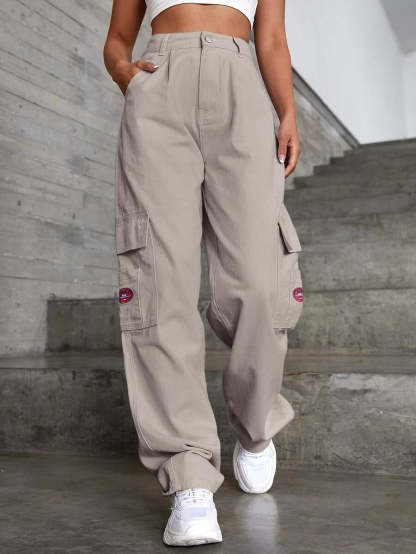 Denim High Waist Flap Pocket Wide Leg Jeans