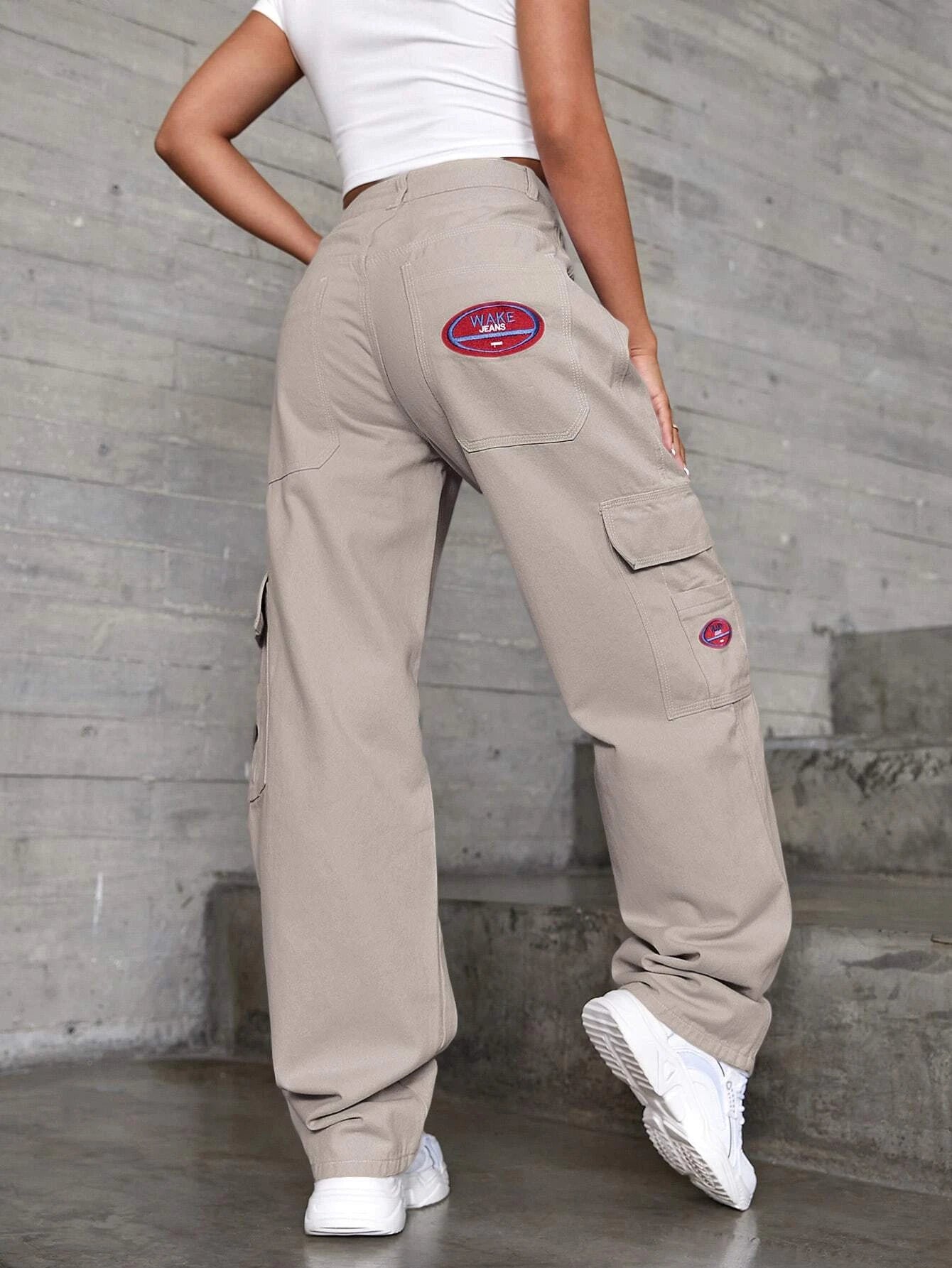 Flap Pocket Wide Length Jeans in Green – fit and style view