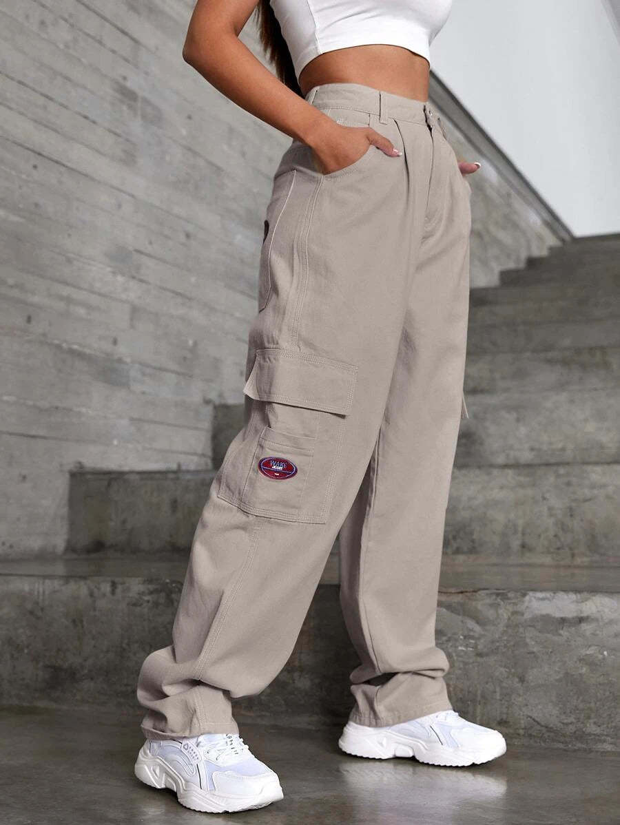 Denim High Waist Flap Pocket Wide Leg Jeans