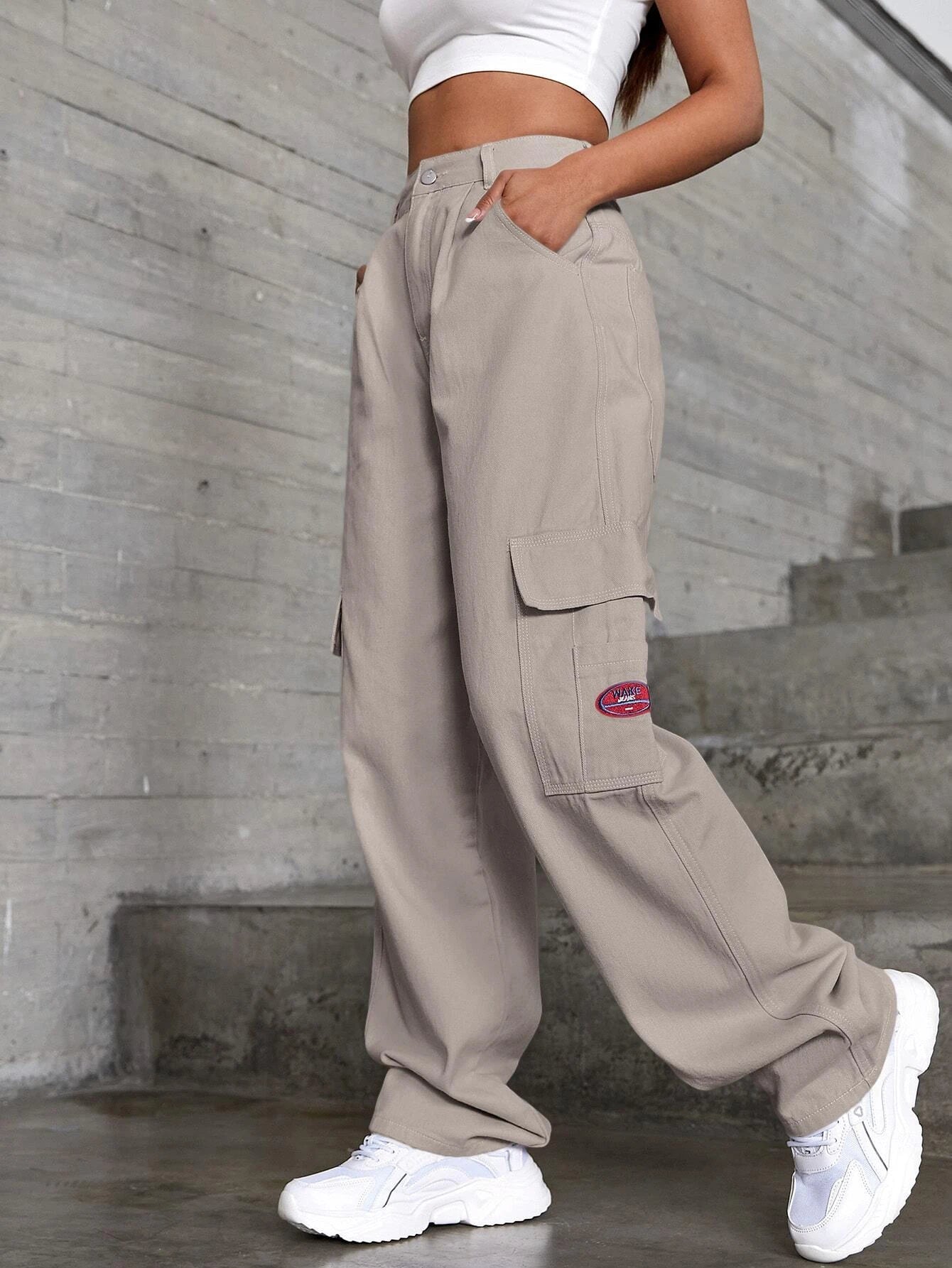 Patched Detail Flap Pocket Wide Leg Jeans – lifestyle view 13