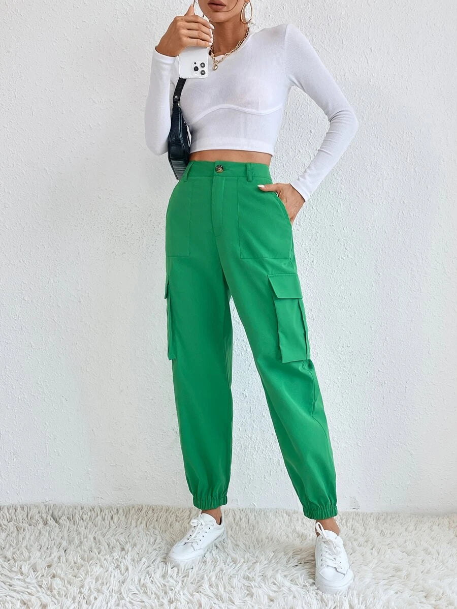 Solid Casual Slant Pocket Cargo Pants – lifestyle view 31