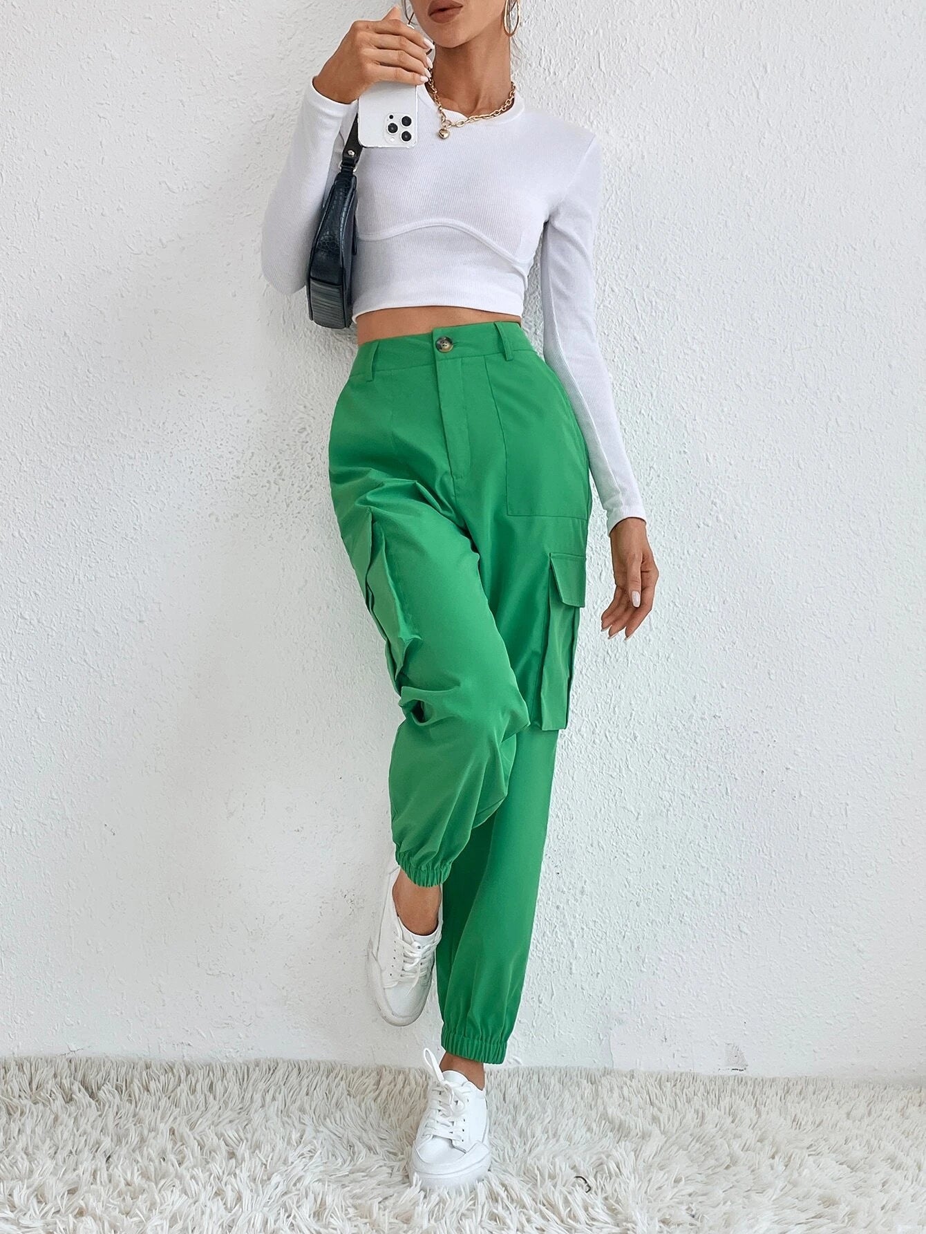High Waist Casual Slant Pocket Cargo Pants – lifestyle view 24