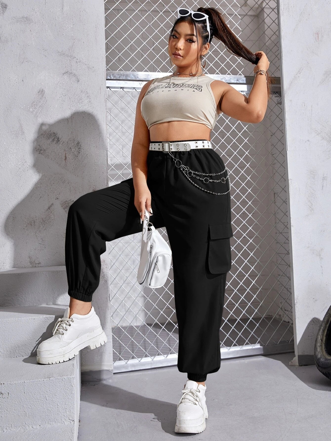 Flap Pocket Cargo Pants in Black #ts-9 – back view detail