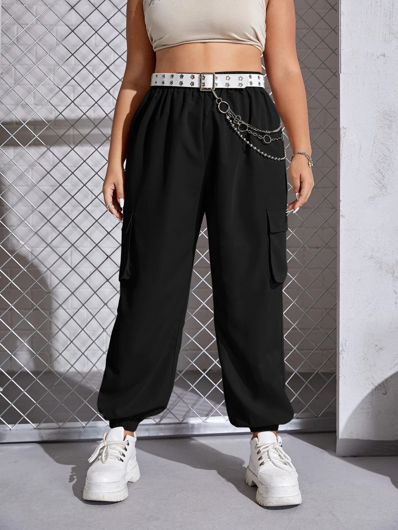 Flap Pocket Cargo Pants in Black #ts-9 – pocket detail close-up