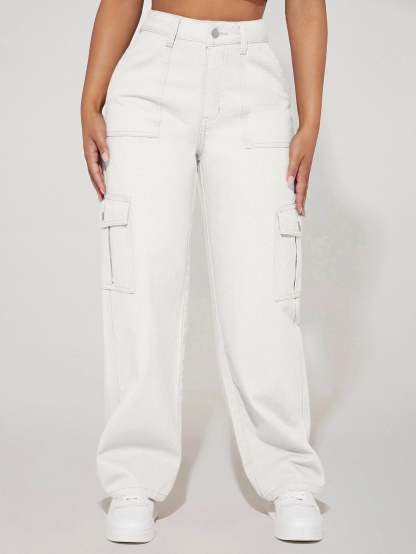 High Waist Straight Leg Cargo Pants