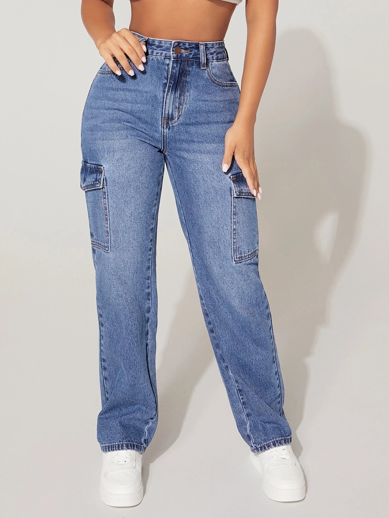 Single Button Cargo Jeans – full length outfit view