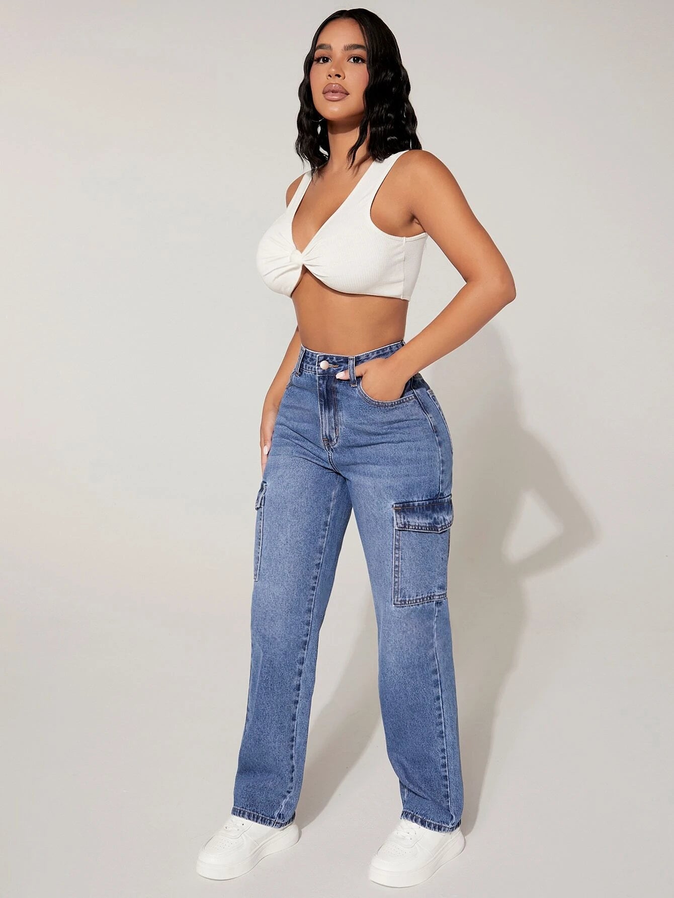 Single Button Cargo Jeans – fit and style view