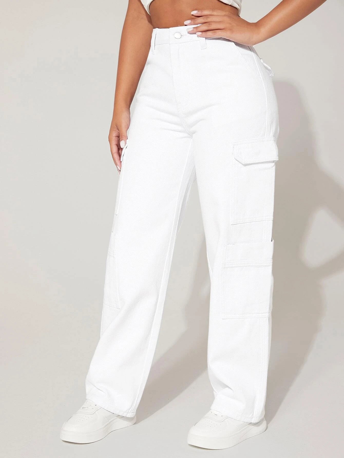 High Rise Flap Pocket Side Cargo Jeans – back view detail