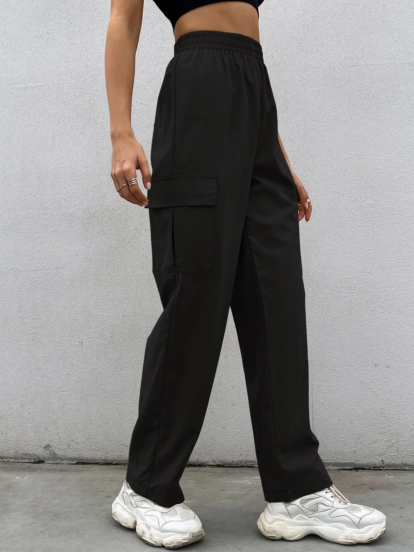 Elastic Waist Non Stretch Cargo Pants – waistband detail