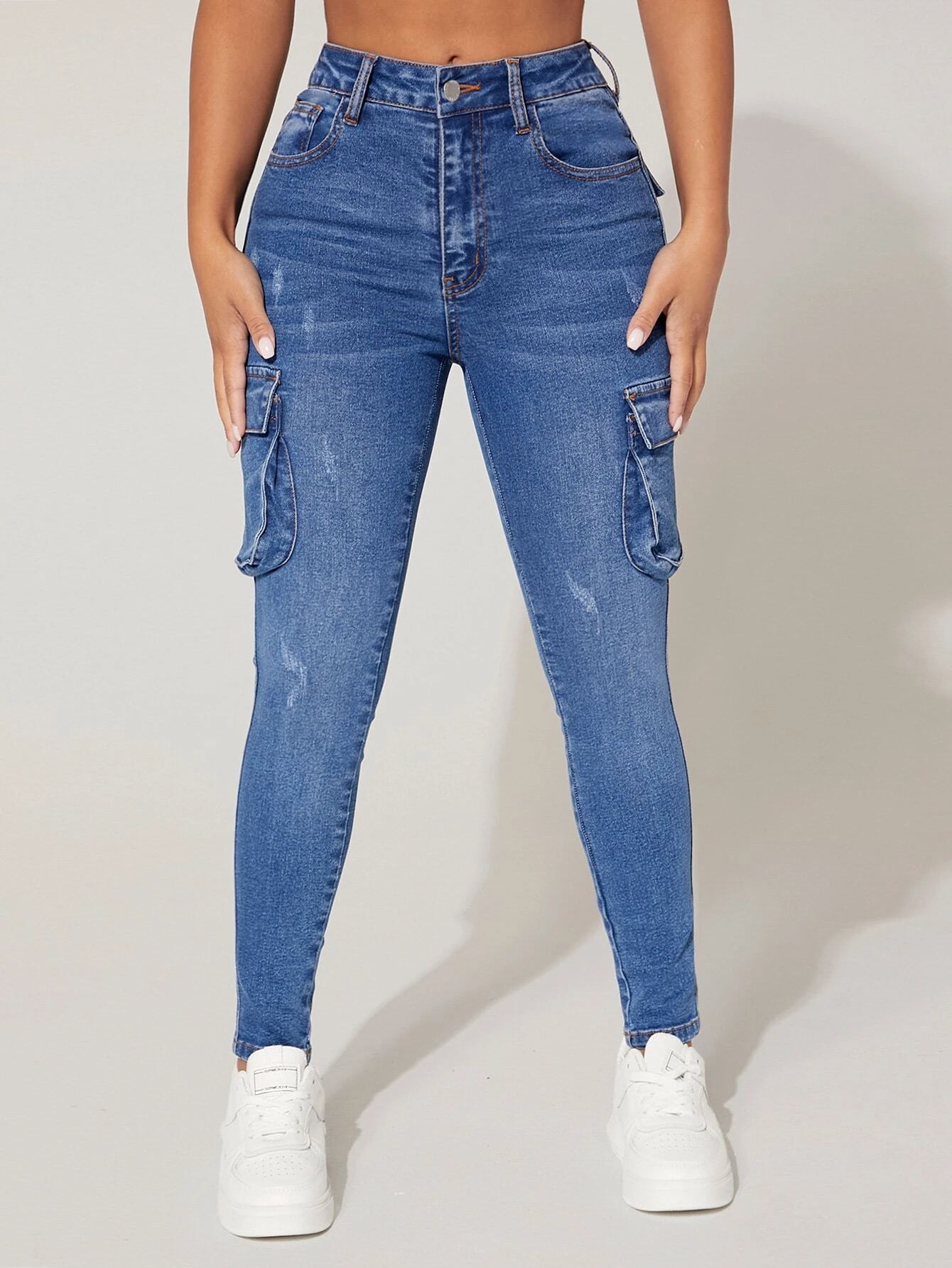 Scratch Flap Pocket Cargo Jeans – women's cargo pants front view