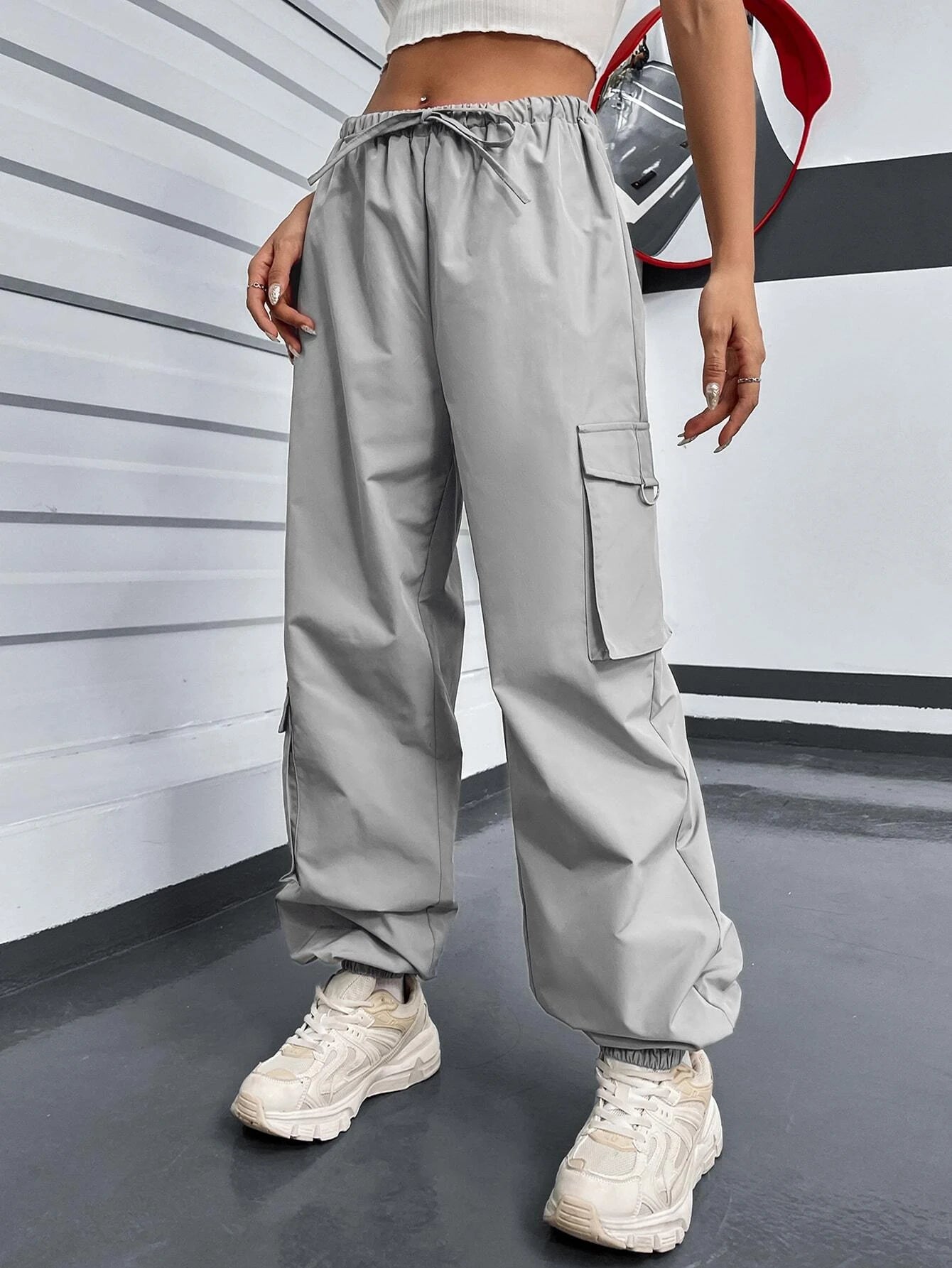 Drawstring Parachute Cargo Pant – side profile view