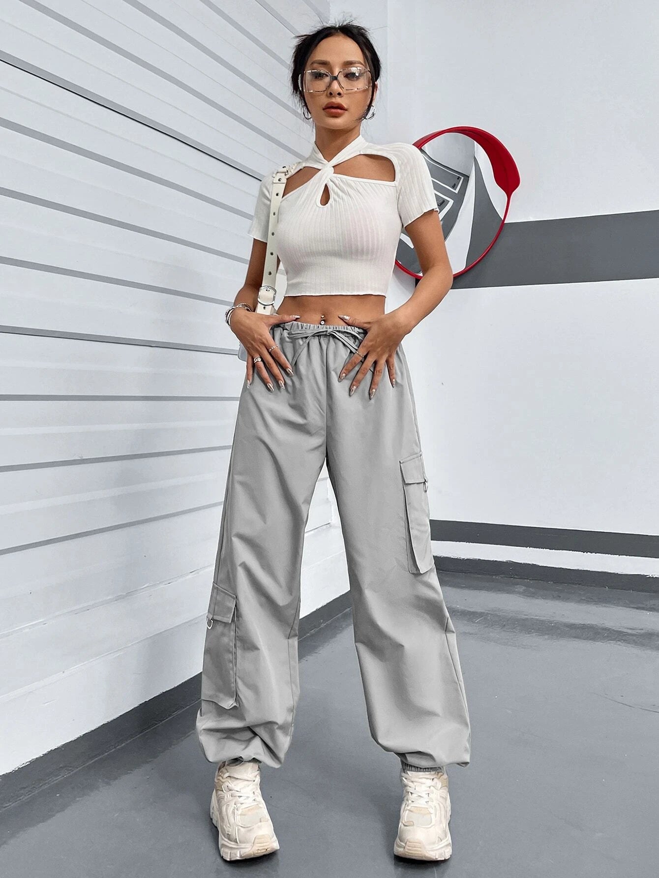 Drawstring Parachute Cargo Pant – pocket detail close-up