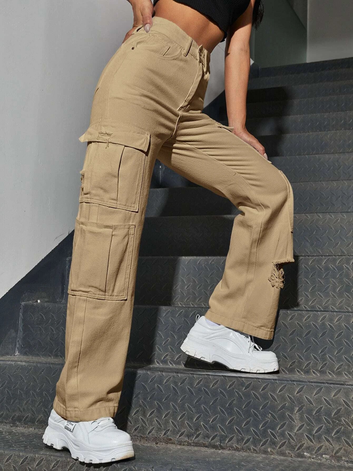 Plain Pocket Ripped Jeans