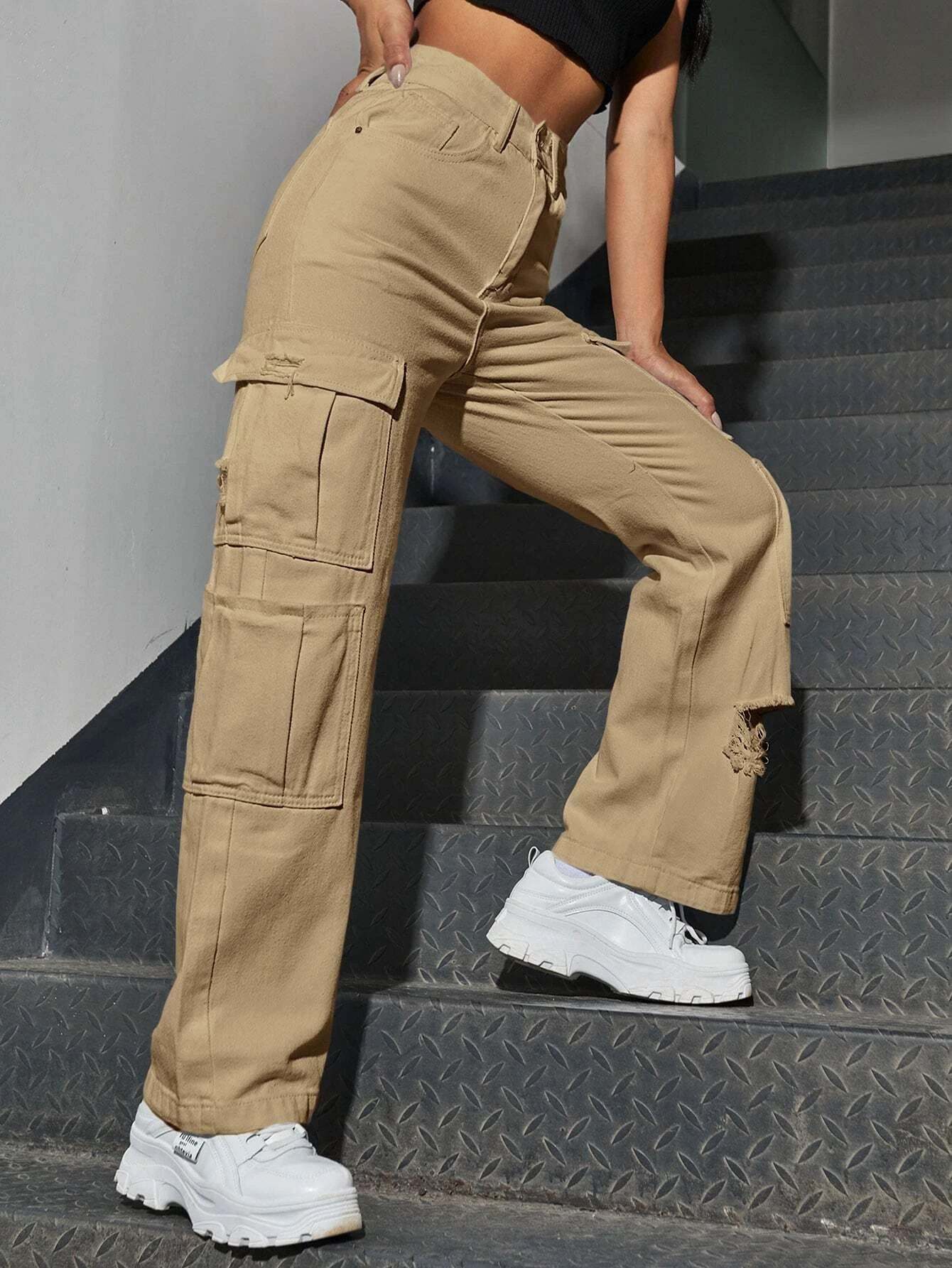 Plain Pocket Ripped Jeans