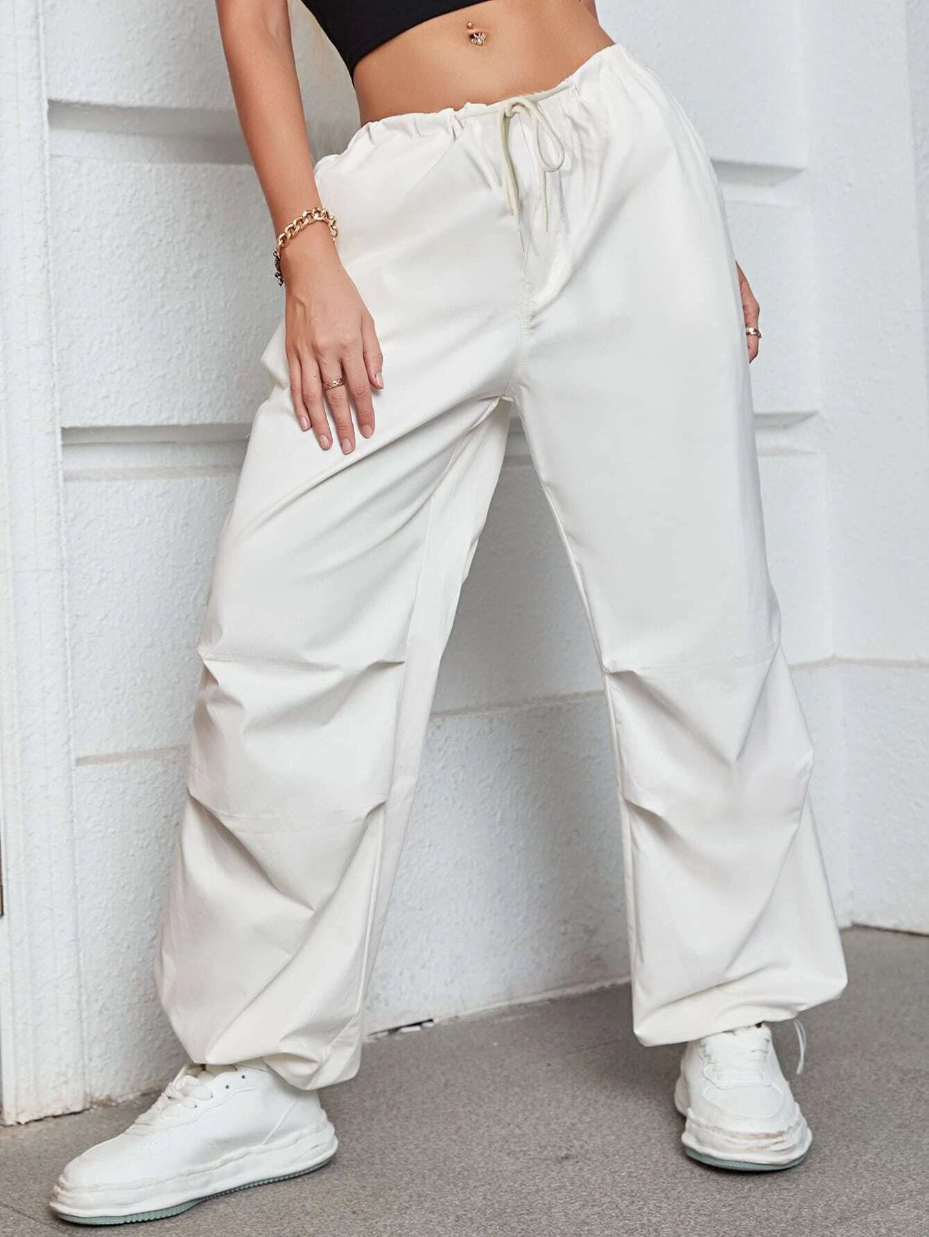 Oversized Drawstring Slant Pocket Parachute Pants – styled outfit view