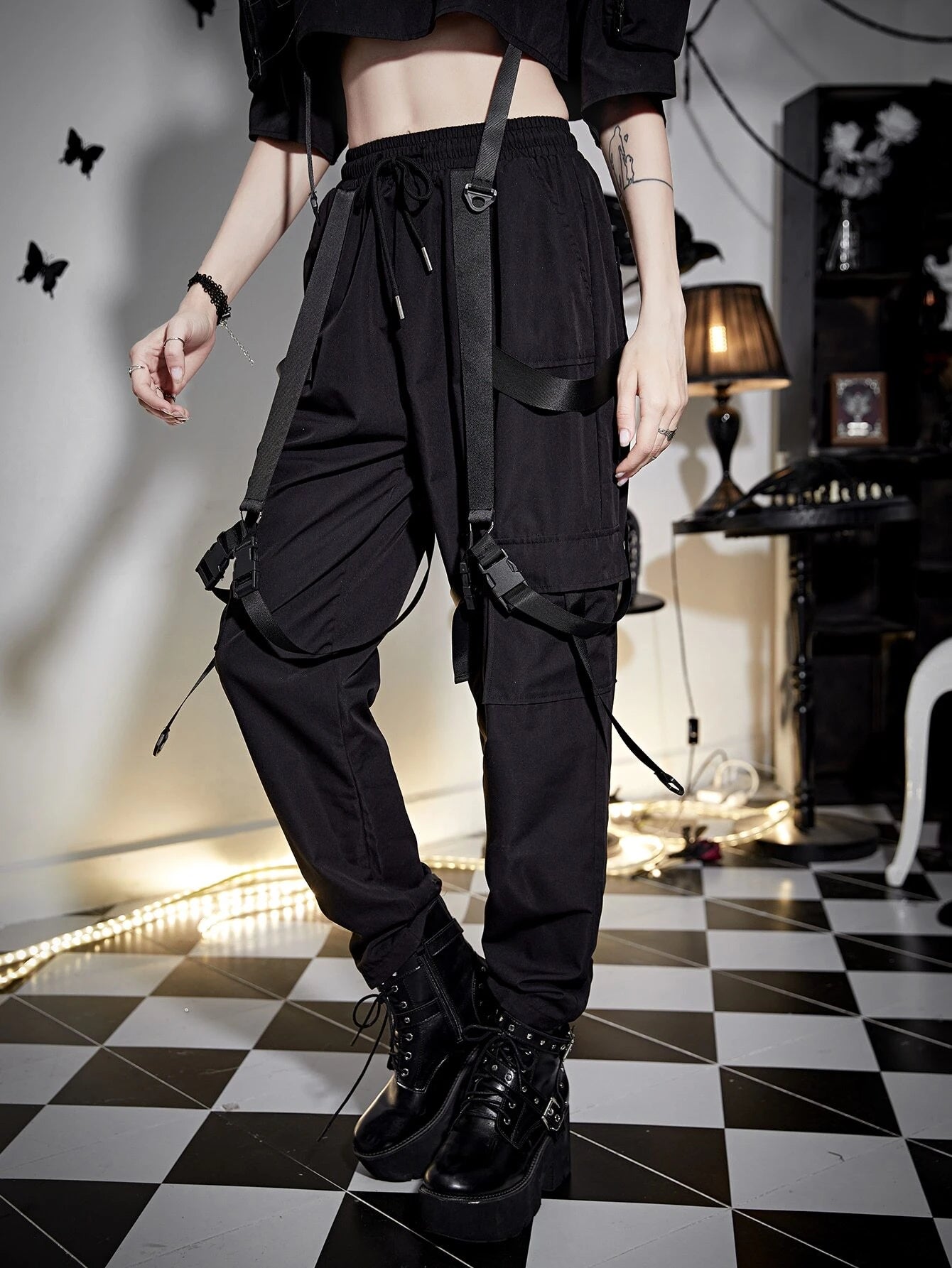 Buckle Tape Attached Cargo Pants – women's cargo pants front view