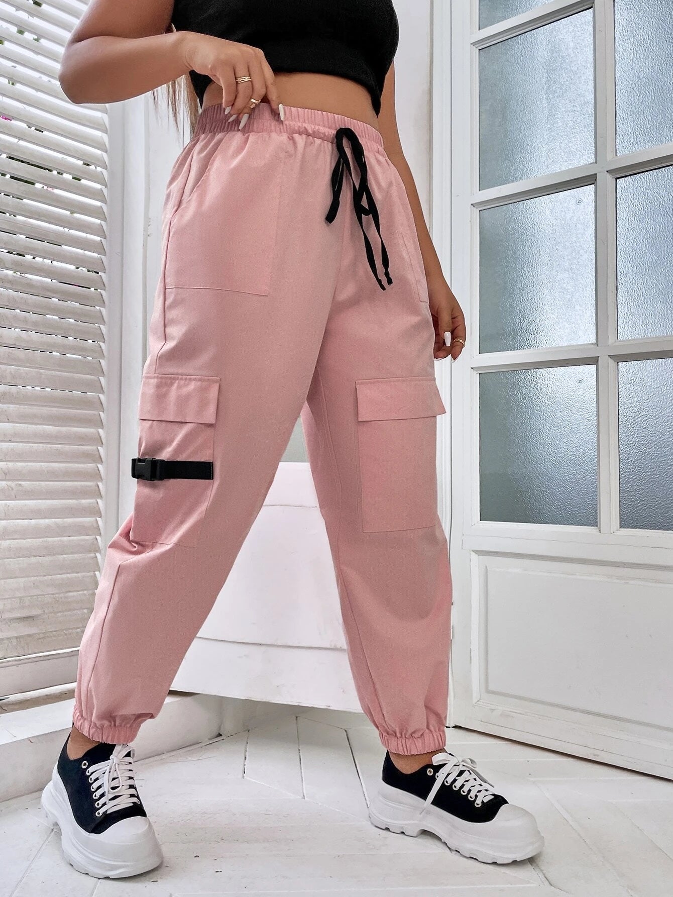 Adjustable Drawstring Cargo Pants – fabric detail close-up
