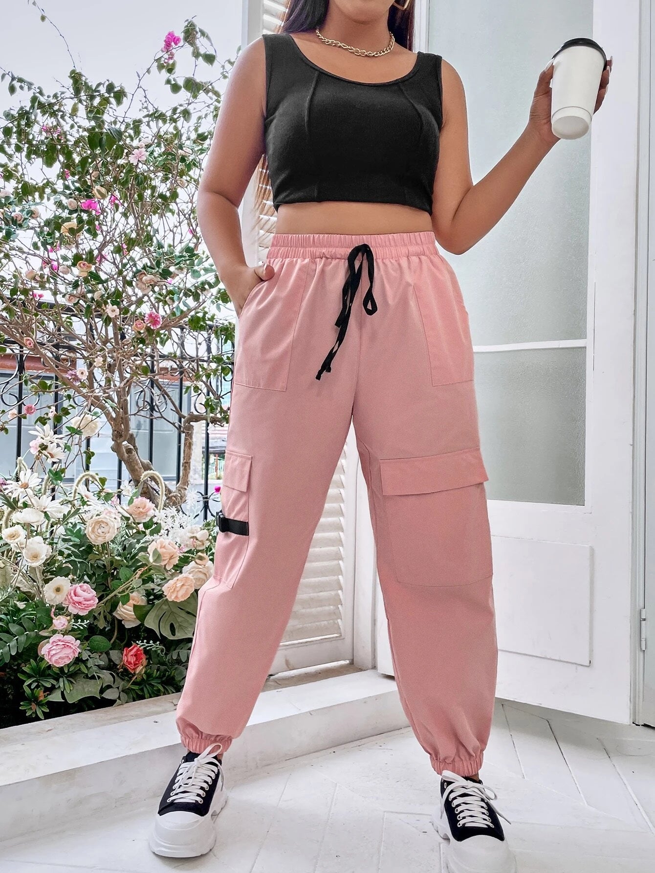 Adjustable Drawstring Cargo Pants – lifestyle view 11