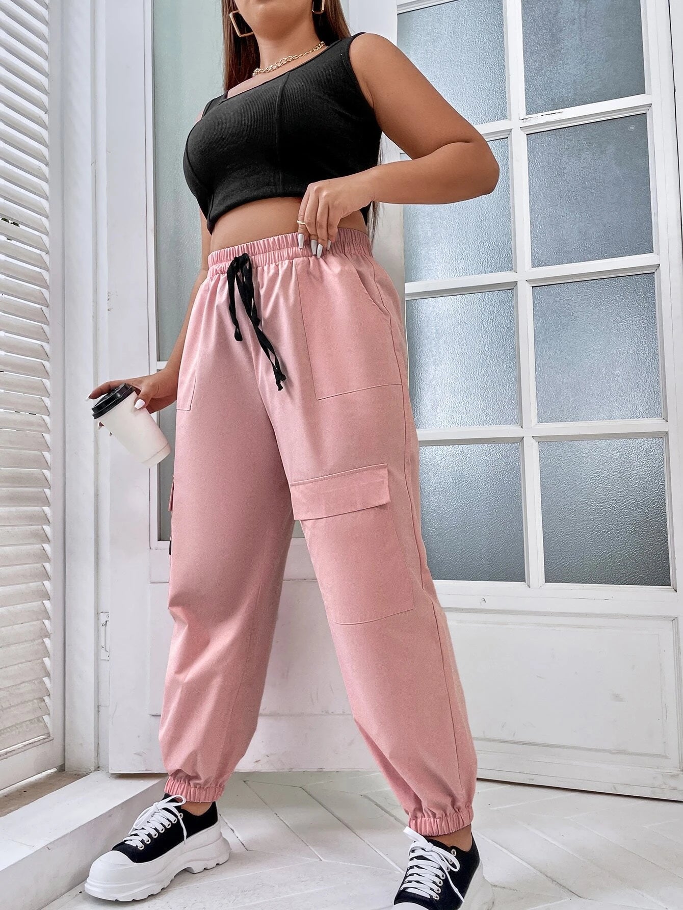 Regular Fit Drawstring Cargo Pants – fabric detail close-up