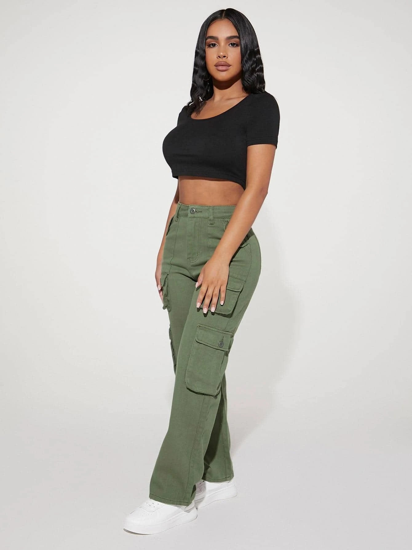 Stylish High Waist Pocket Cargo Jeans – back view detail