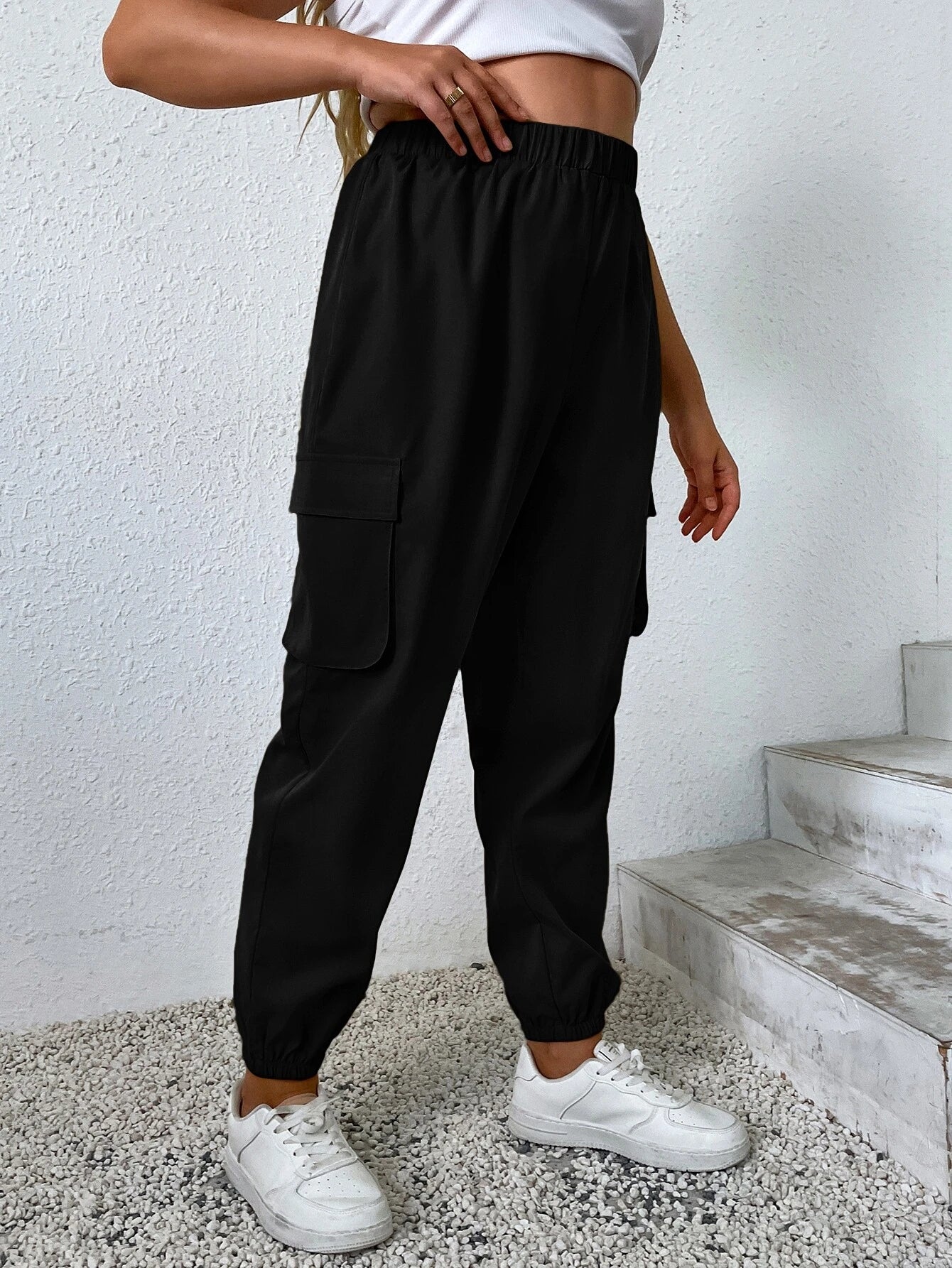 High Waist Pocket Cargo Pants – full length outfit view