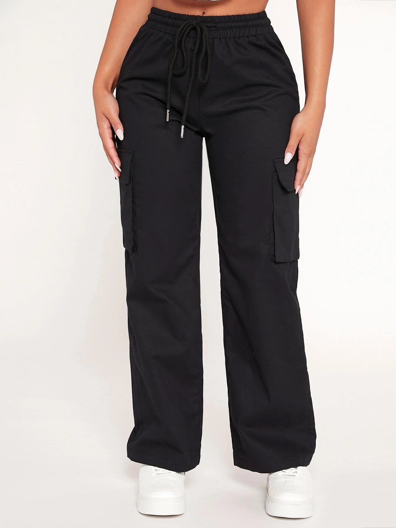 Drawstring Waist Flap Pocket Cargo Pant – pocket detail close-up