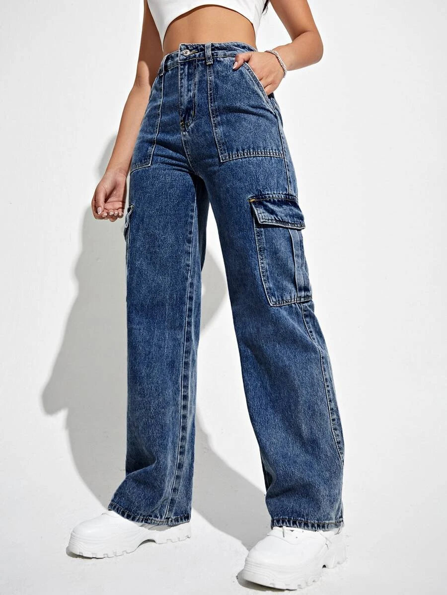 High Waisted Flap Side Pocket Cargo Jeans – lifestyle view 12