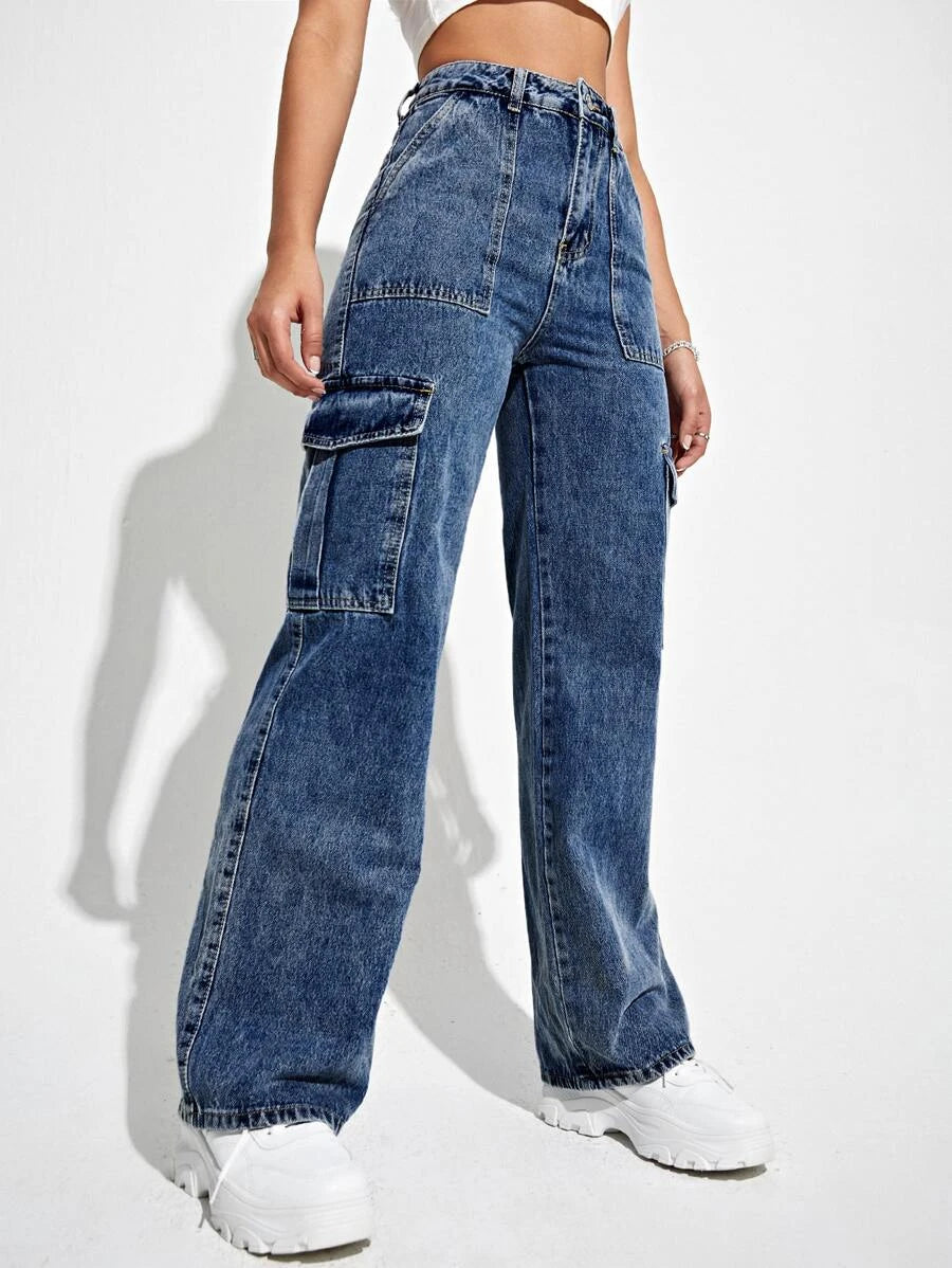 High Waisted Flap Side Pocket Cargo Jeans – lifestyle view 11