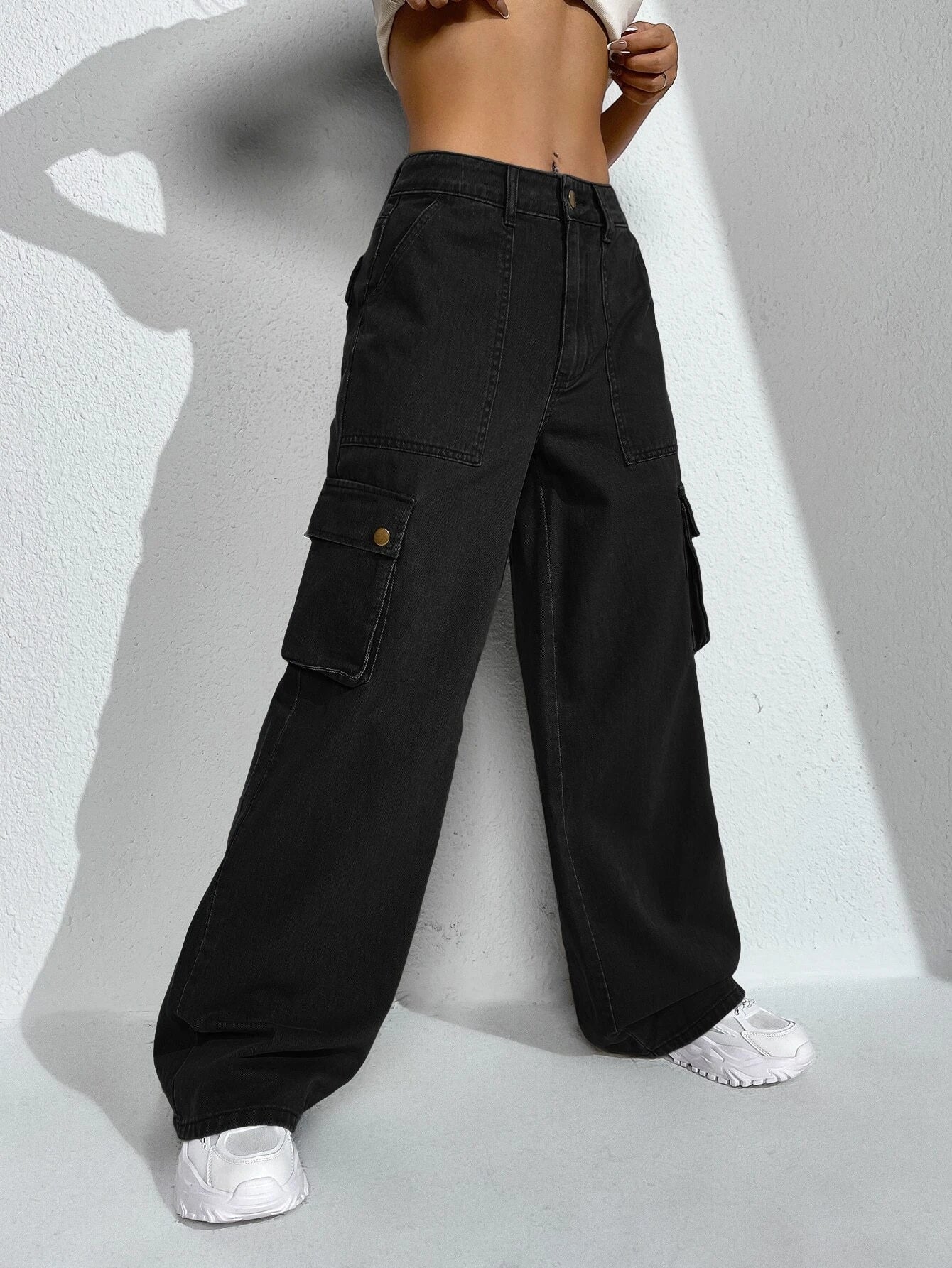 Denim Flap Pocket Cargo Jean – full length outfit view