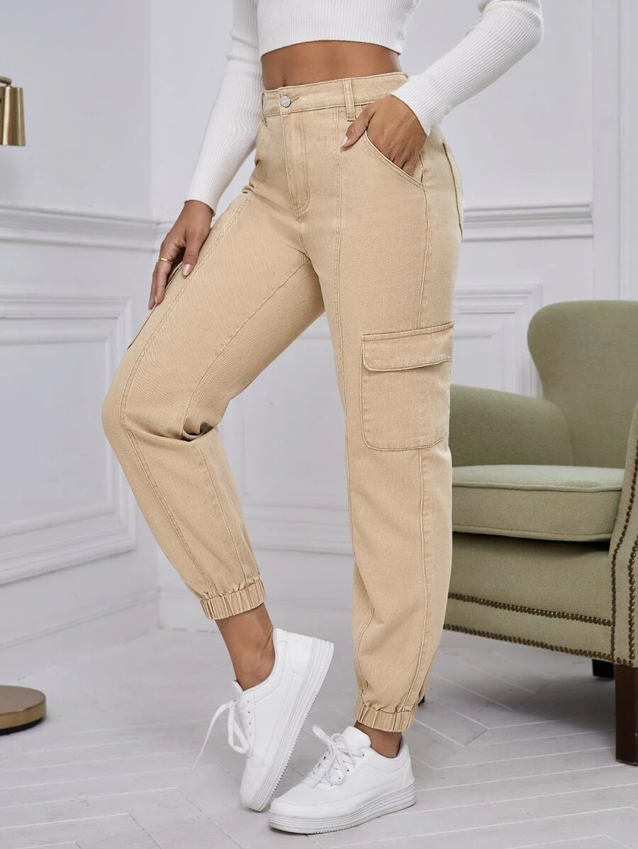 Flap Pocket Cargo Jeans in Green #s-14 – lifestyle view 12