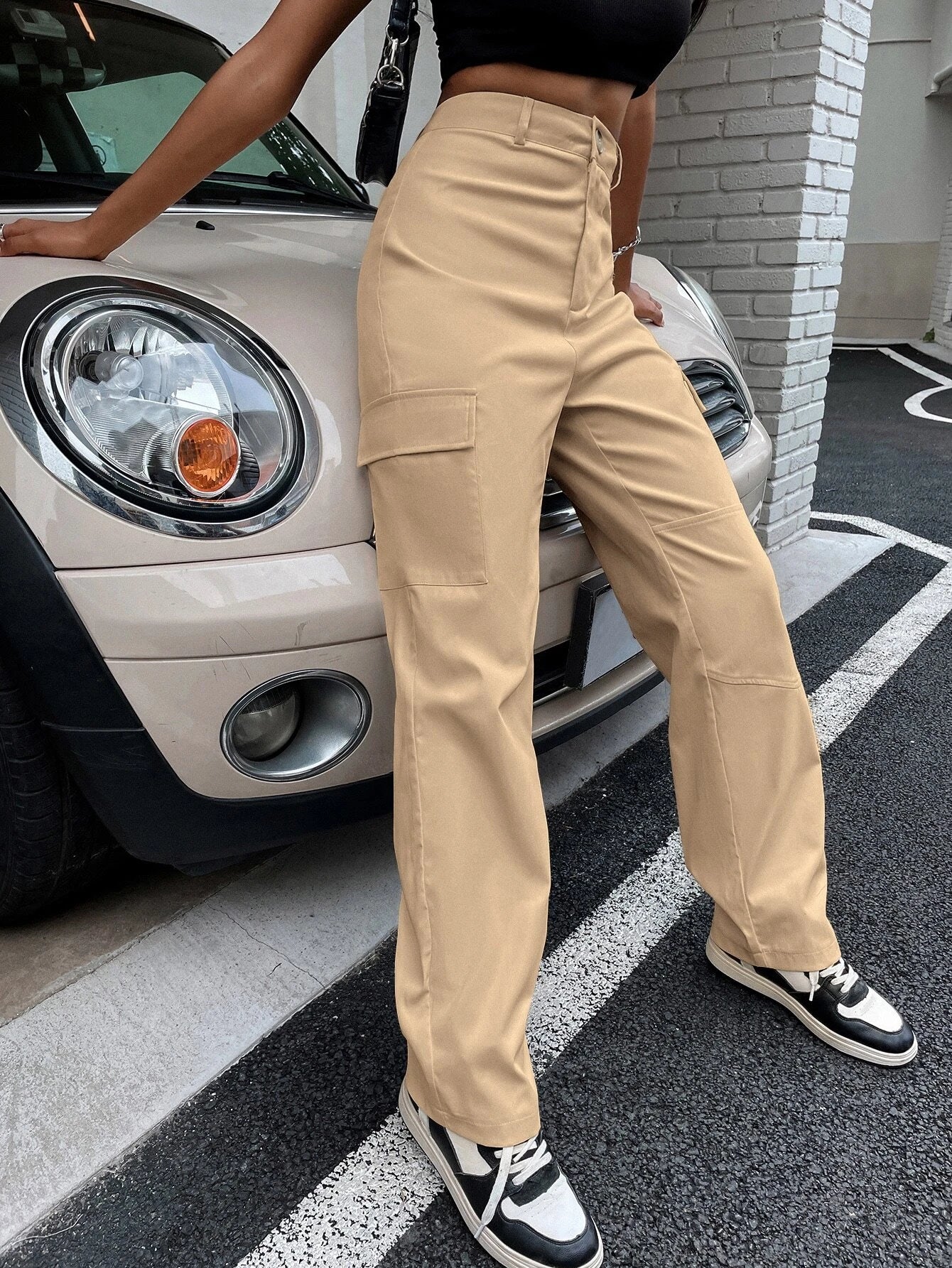 Buttoned Zipper Fly Pants – full length outfit view