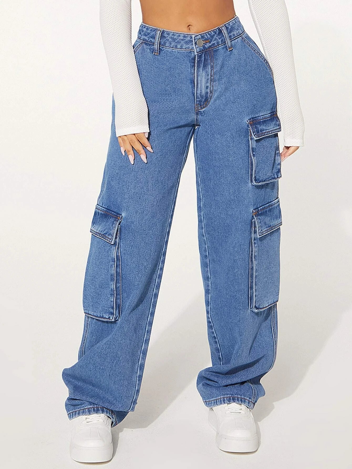 Flap Pocket Cargo Jeans Style 9 – women's cargo pants front view