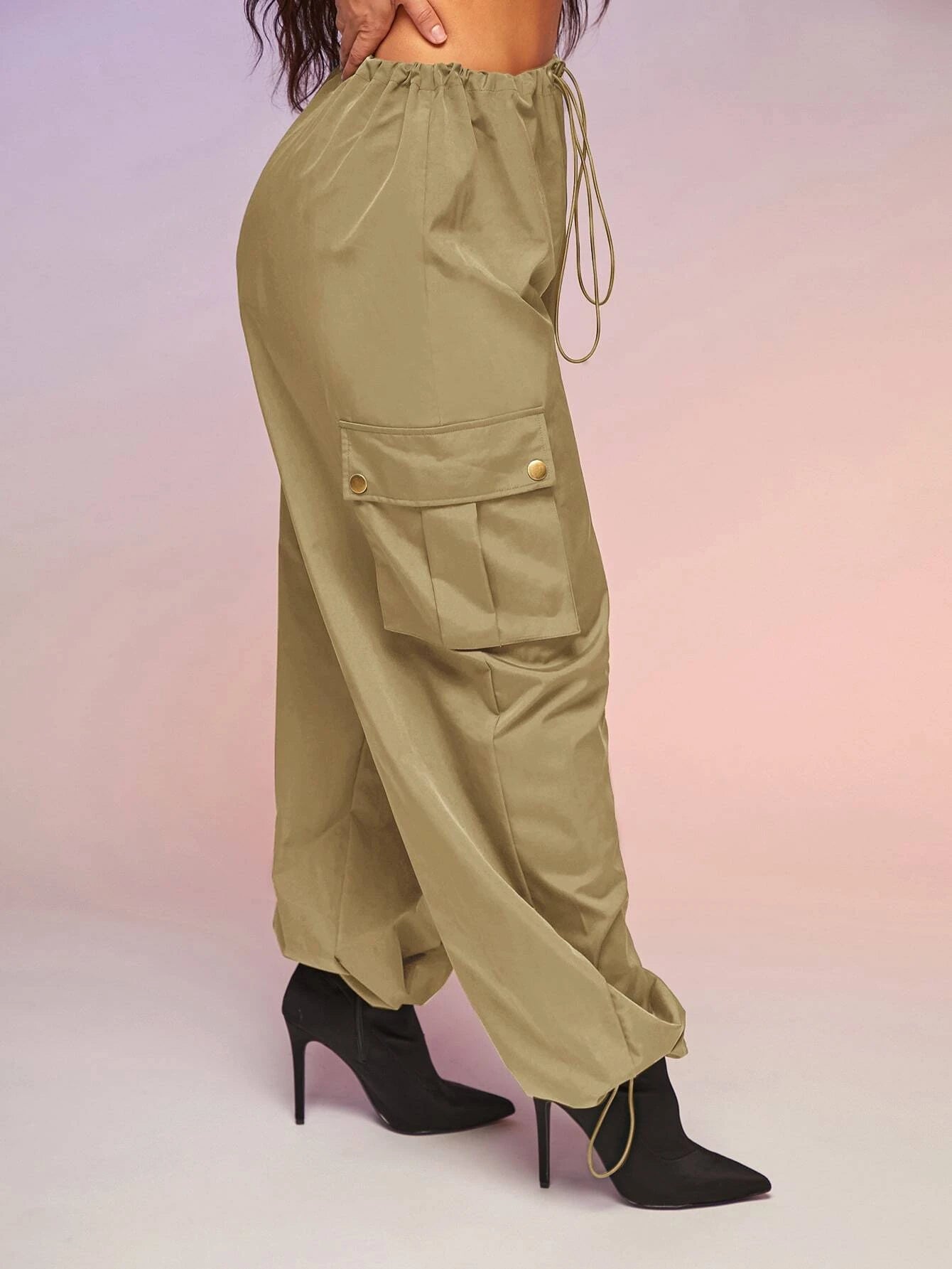 Drawstring Waist Parachute Cargo Pants – styled outfit view