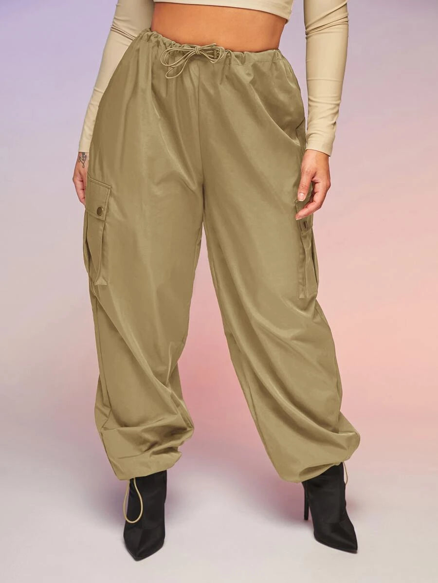 Casual Flap Pocket Drawstring Waist Parachute Cargo Pants - Comfortable – lifestyle view 22