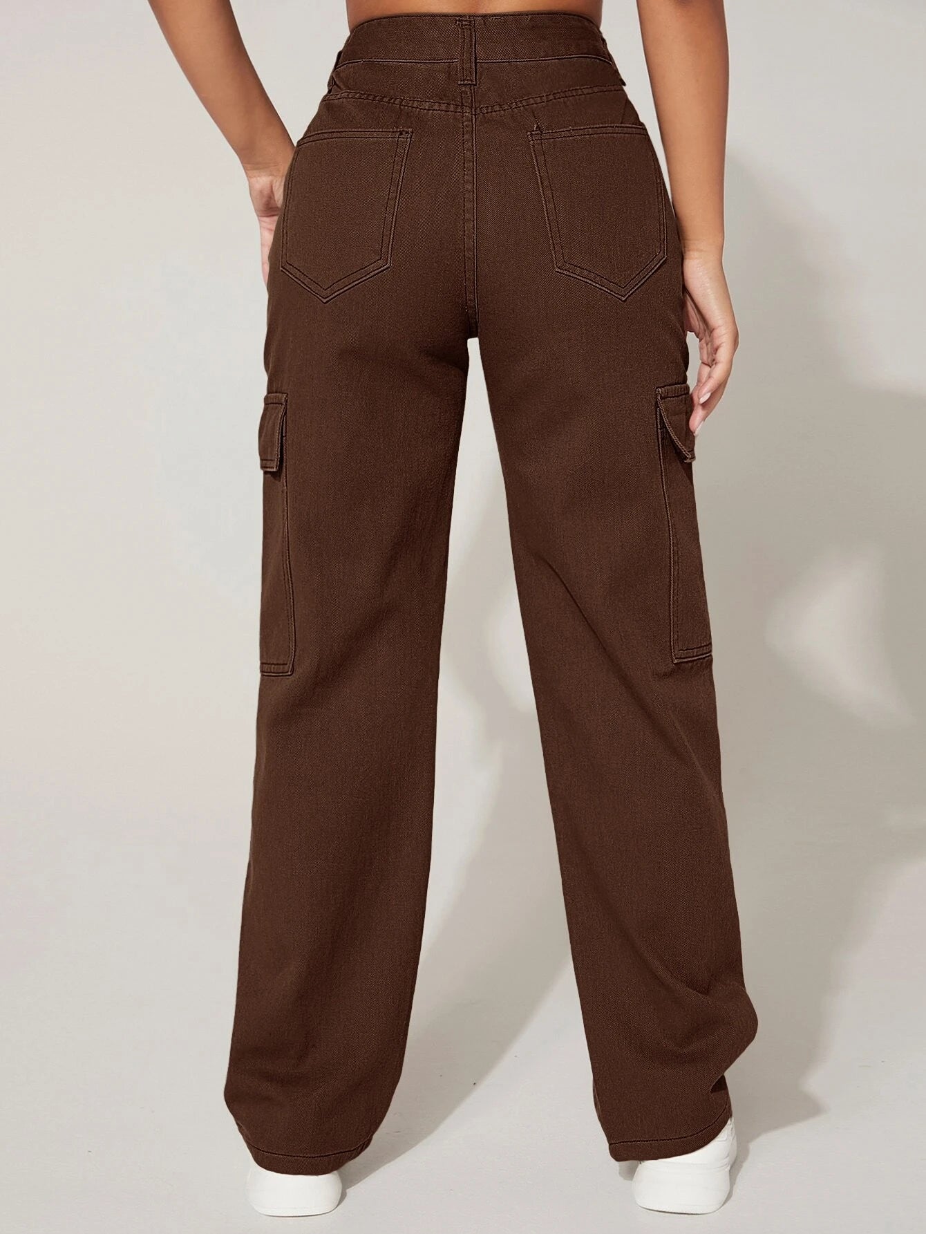 High Waist Zipper Cargo Jeans – back view detail