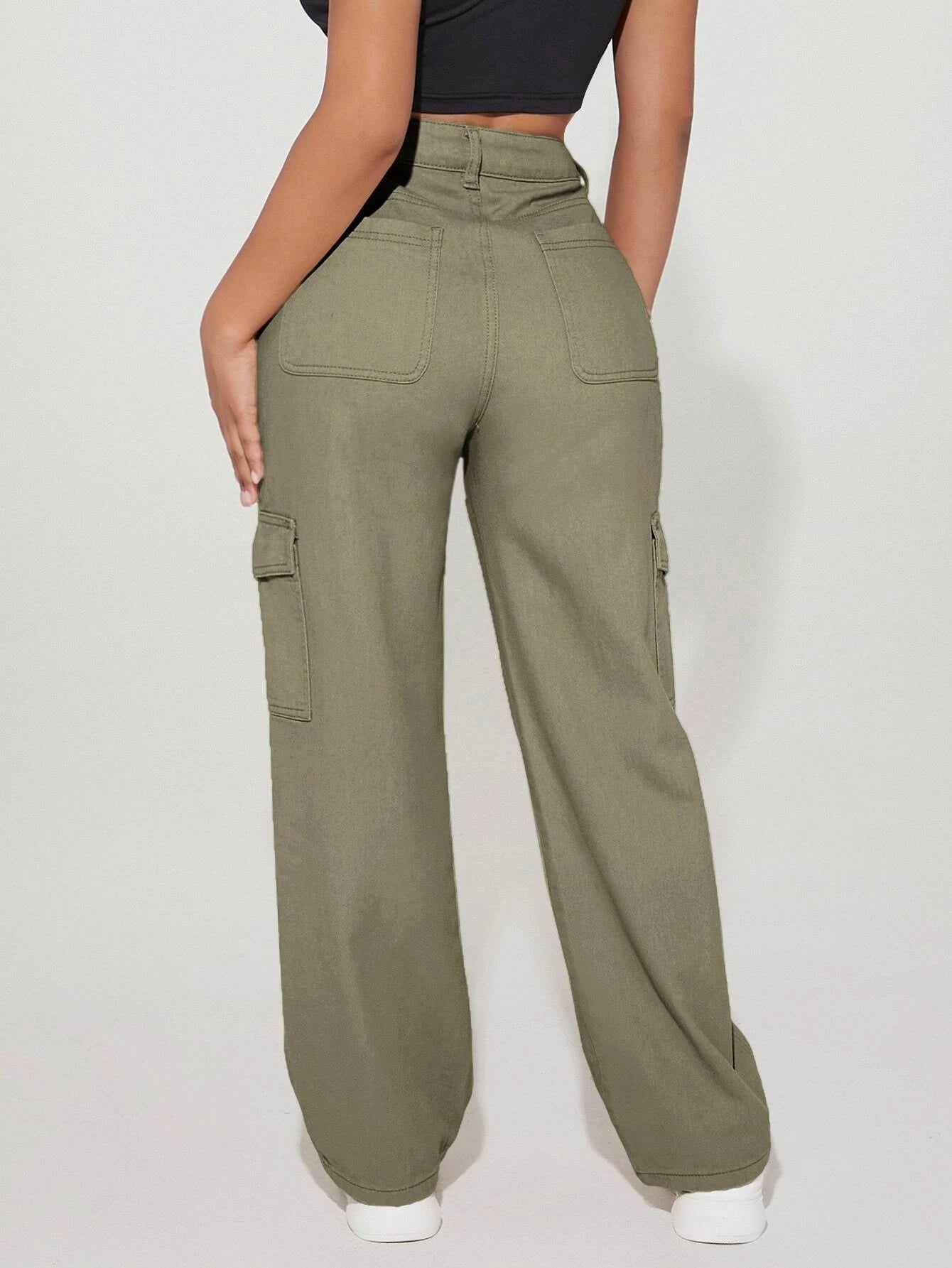 High Waist Straight Leg Cargo Pants – model wearing view