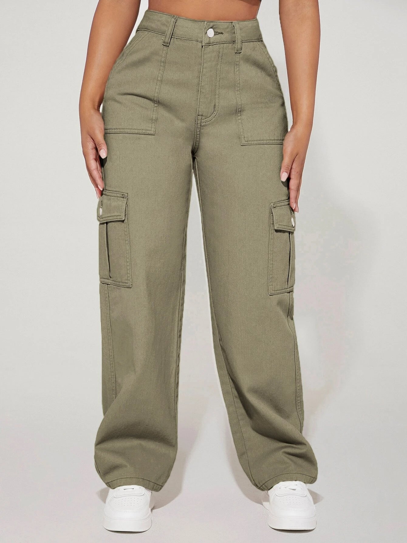 High Waist Straight Leg Cargo Pants – full length outfit view