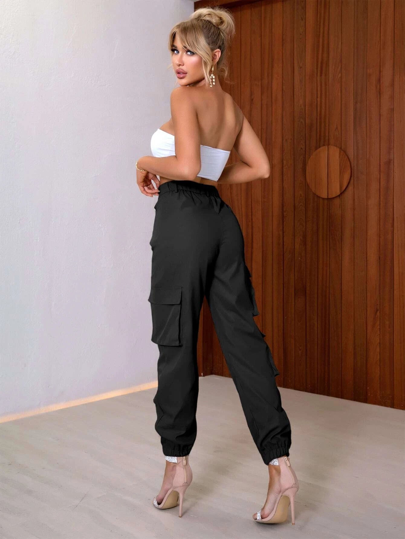 Long Button Cargo Pants – side profile view