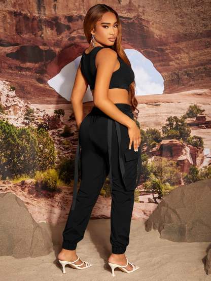 Asymmetrical Crop Tank Top With Pants