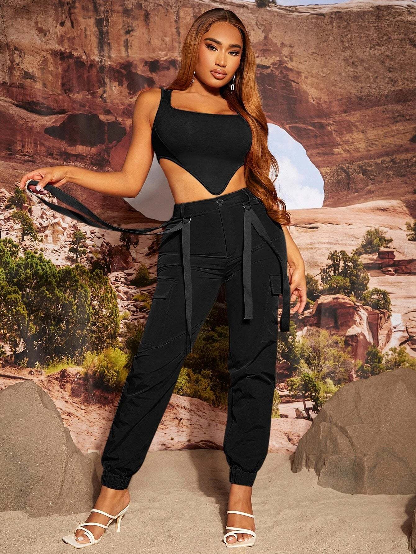 Asymmetrical Crop Tank Top With Pants