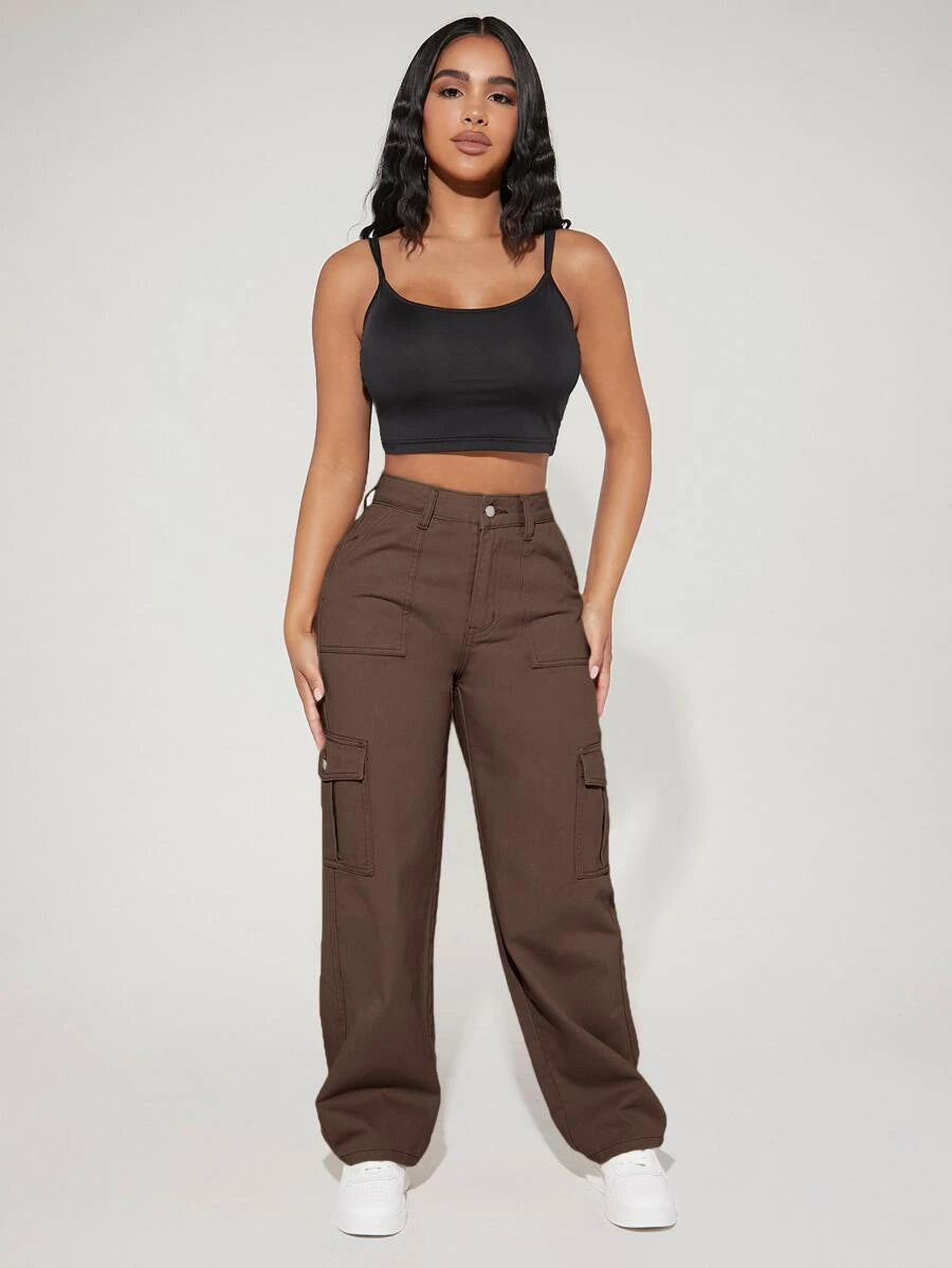 High Waist Flap Side Pocket Cargo Pants – full length outfit view