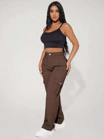 High Waist Straight Leg Cargo Pants