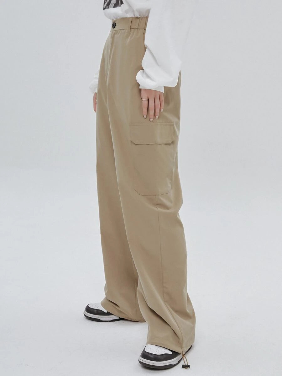 Casual Flap Pocket Drawstring Hem Cargo Pants – lifestyle view 23