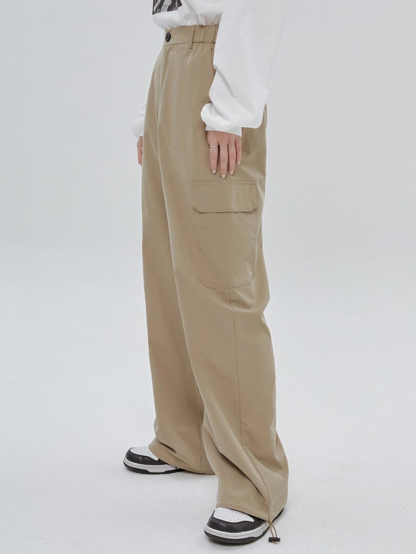 High Waist Non Stretch Cargo Pants – model wearing view