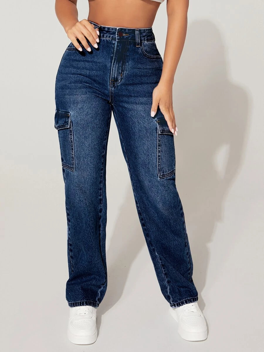 Easy Wear Buttoned Cargo Jeans