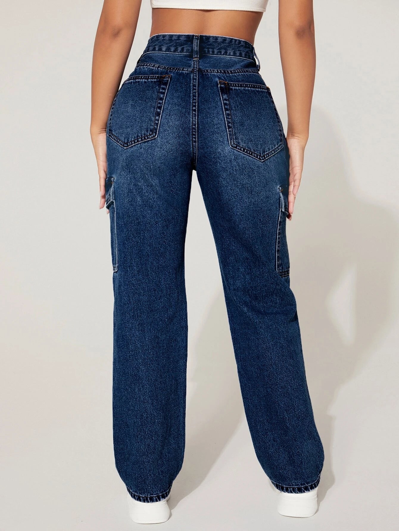 Single Button Cargo Jeans – side profile view