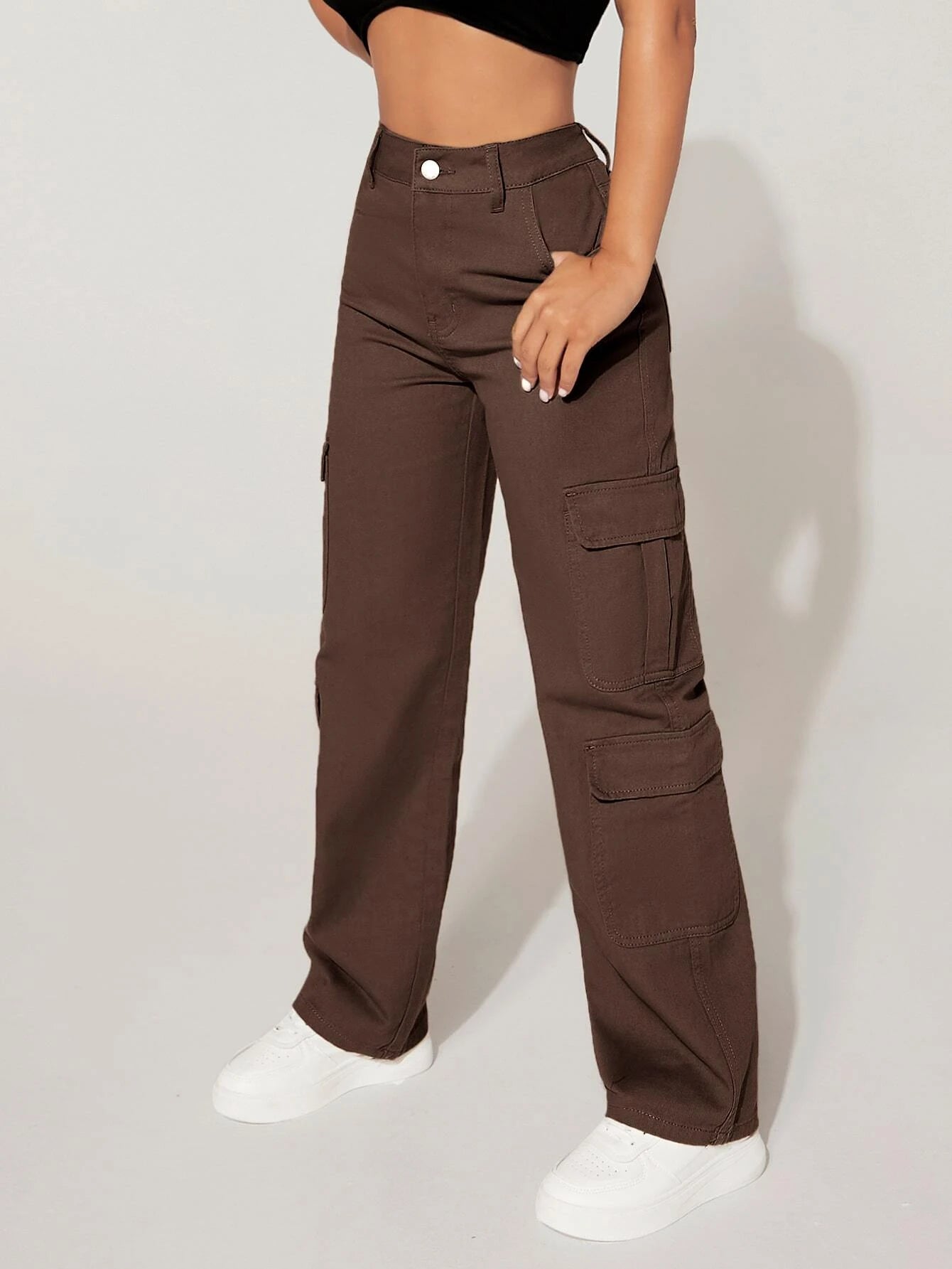 Plain Straight Leg Flap Pocket Cargo Pants – lifestyle view 11